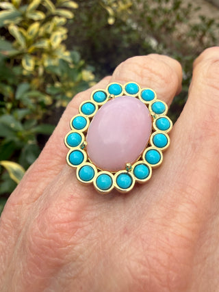 Pink Opal and Turquoise Blossom Ring