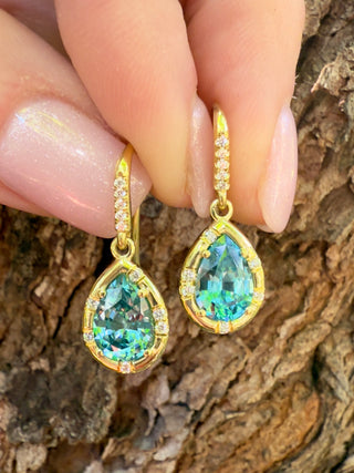 Pear Shaped Blue Zircon Sprinkle Earrings