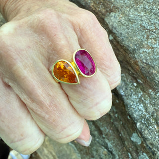 Pink Tourmaline and Spessartite Garnet Duet Ring