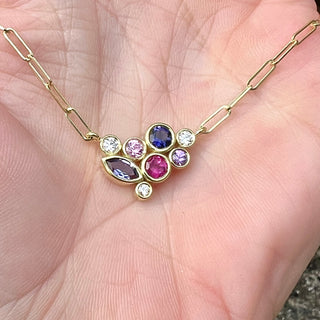 Iolite, Pink Tourmaline and Purple Sapphire Bubble Bea Necklace