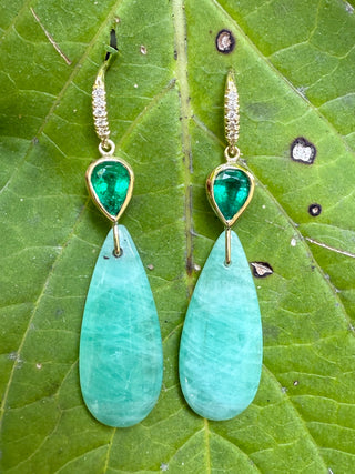 Faceted Emerald and Emerald Briolette Joyce Earrings