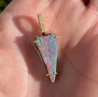 Triangular Shaped Boulder Opal Starlet Pendant