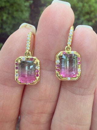 Bicolor Tourmaline, Pink Sapphire and Diamond Sprinkle Earrings