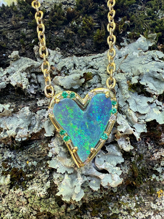 Heart Shaped Boulder Opal and Emerald Sprinkle Necklace