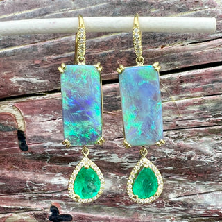 Black Opal and Emerald Gemma Earrings