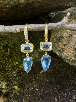 Emerald Cut and Pear Shape Aquamarine Joyce Earrings
