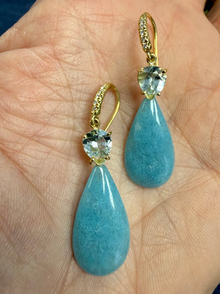 Pear Shaped Aquamarine and Blue Quartz Briolette Joyce Earrings