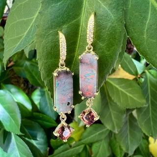 Boulder Opal and Cushion Cut Pink Tourmaline Earrings