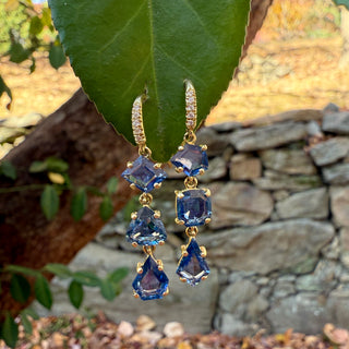 Asymmetrical Blue Sapphire Triple Drop Earrings