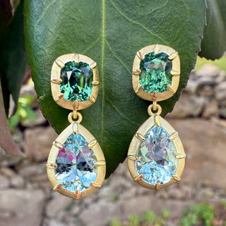 Green Tourmaline and Aquamarine Griffen Earrings