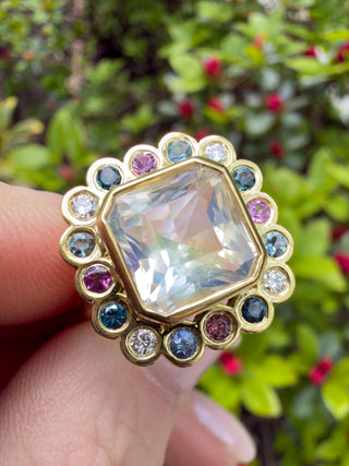 Madagascar Moonstone and Multicolor Gemstone Blossom Ring