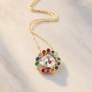 Madagascar Moonstone and Rainbow Gemstone Blossom Necklace