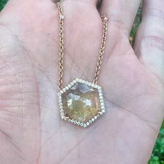 Hexagon Peach Sapphire Rose Gold Mischa Necklace