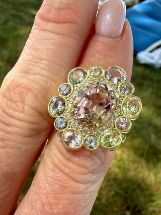 Bicolor Tourmaline and Sapphire Rosette Ring