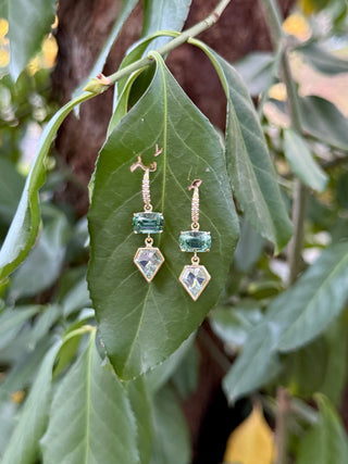 Cushion Cut Lagoon Tourmaline and Kite Shaped Two Stone Joyce Earrings
