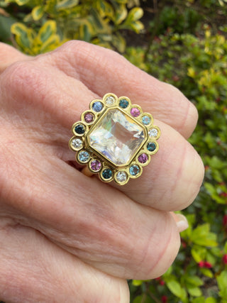 Madagascar Moonstone and Multicolor Gemstone Blossom Ring