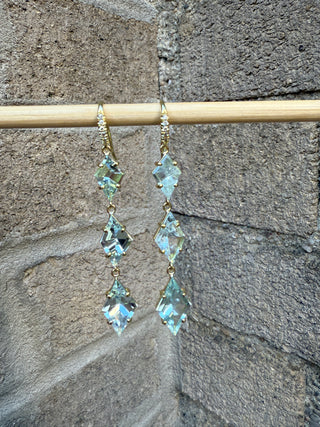 Kite Shaped Mirror Cut Aquamarine Three Stone Joyce Earrings