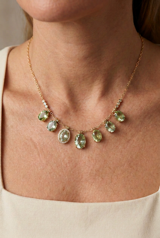 Oval Green Tourmaline Fringe Necklace
