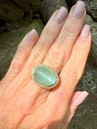 Cat's Eye Aquamarine Flower Impression Ring