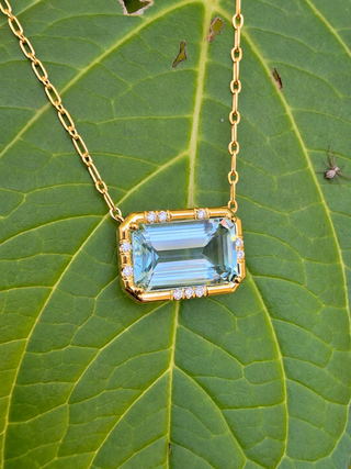 Emerald Cut Aquamarine Sprinkle Necklace
