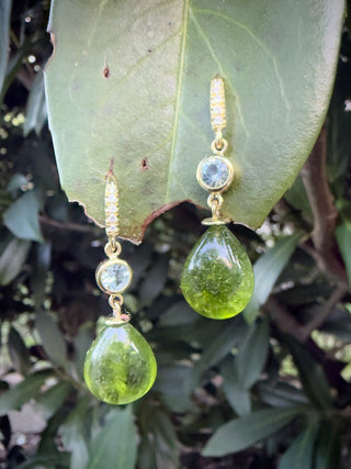 Round Aquamarine and Peridot Briolette Joyce Earrings