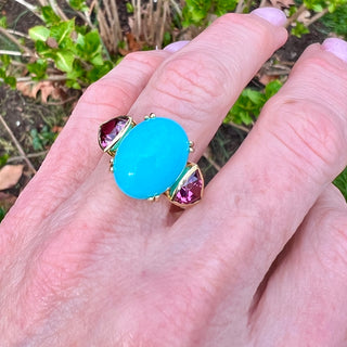 Turquoise and Garnet Triad Ring