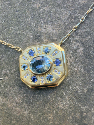 Aquamarine and Blue Sapphire Sundial Necklace