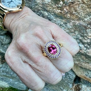 Oval Pink Tourmaline, Sapphire and Amethyst Astor Ring