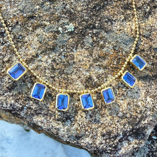 Emerald Cut Tanzanite Bali Necklace