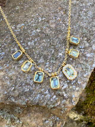 Emerald Cut Montana Sapphire Fringe Necklace
