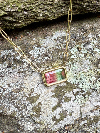 Emerald Cut Watermelon Tourmaline Bea Necklace