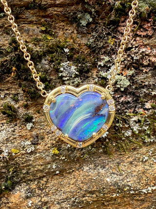 Heart Shaped Boulder Opal Sprinkle Necklace