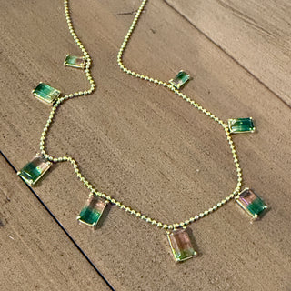 Emerald Cut Tourmaline Dispersed Bali Necklace