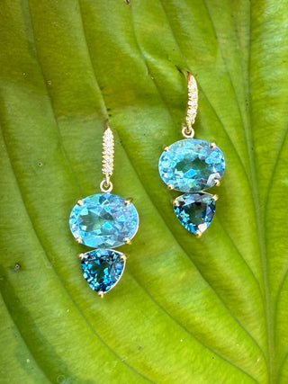 Oval and Trillion Blue Topaz Two Stone Joyce Earrings