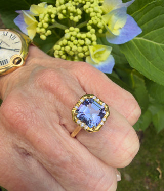 Asscher Cut Tanzanite Sprinkle Ring in 18K Yellow Gold