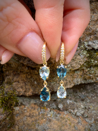 Pear Shaped London Blue Topaz and Aquamarine Hi-Lo Joyce Earrings