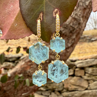 Hexagon Aquamarine Hi-Lo Joyce Earrings