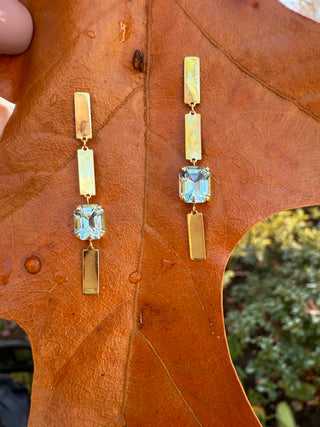 Emerald Cut Aquamarine Element Column Earrings