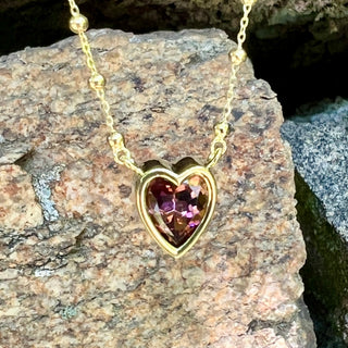 Pink Tourmaline Heart Bea Necklace on Saturn Chain