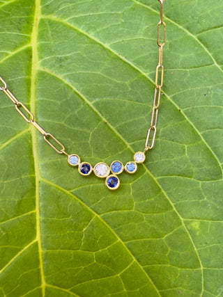 Blue Sapphire and Diamond Bubble Bea Necklace