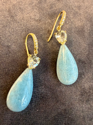 Pear Shaped Aquamarine and Blue Quartz Briolette Joyce Earrings