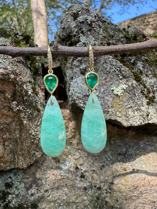 Faceted Emerald and Emerald Briolette Joyce Earrings