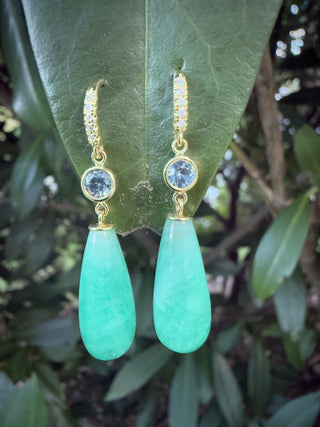 Round Montana Sapphire and Emerald Briolette Joyce Earrings