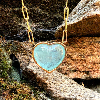 Heart Shaped Cabochon Aquamarine Large Bea Necklace