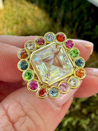 Madagascar Moonstone and Multicolor Gemstone Blossom Ring