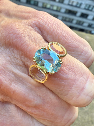 Oval Aquamarine and Morganite Triad Ring
