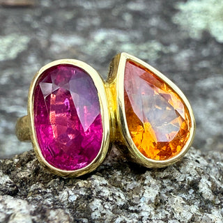 Pink Tourmaline and Spessartite Garnet Duet Ring