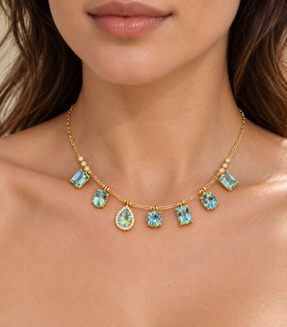 Mixed Shape Aquamarine Fringe Necklace