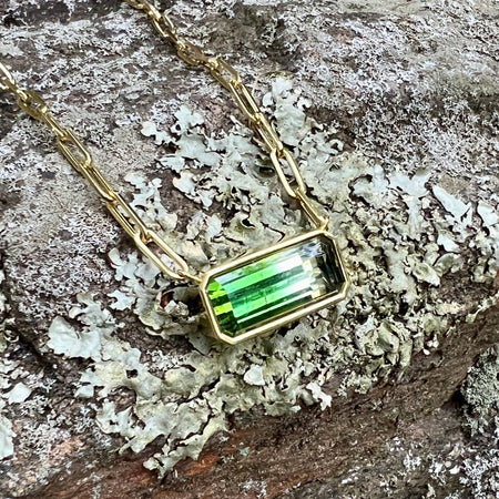 Bicolor Emerald Cut Green Tourmaline Large Bea Necklace