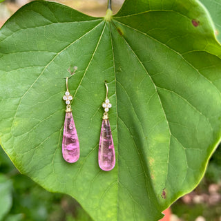 Diamond Cluster with Pink Tourmaline Drop Earring